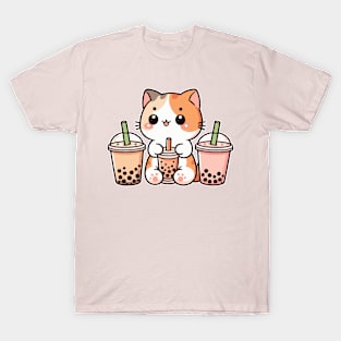 Funny Cat With three Boba T-Shirt